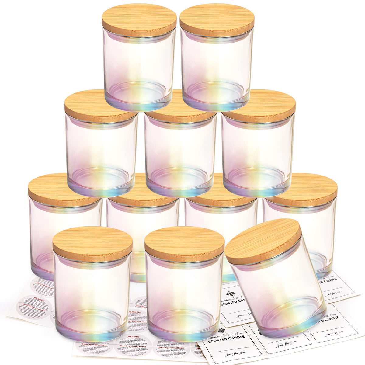 CONNOO 12 Pack 10 OZ Iridescent Glass Candle Jars for Making Candles w