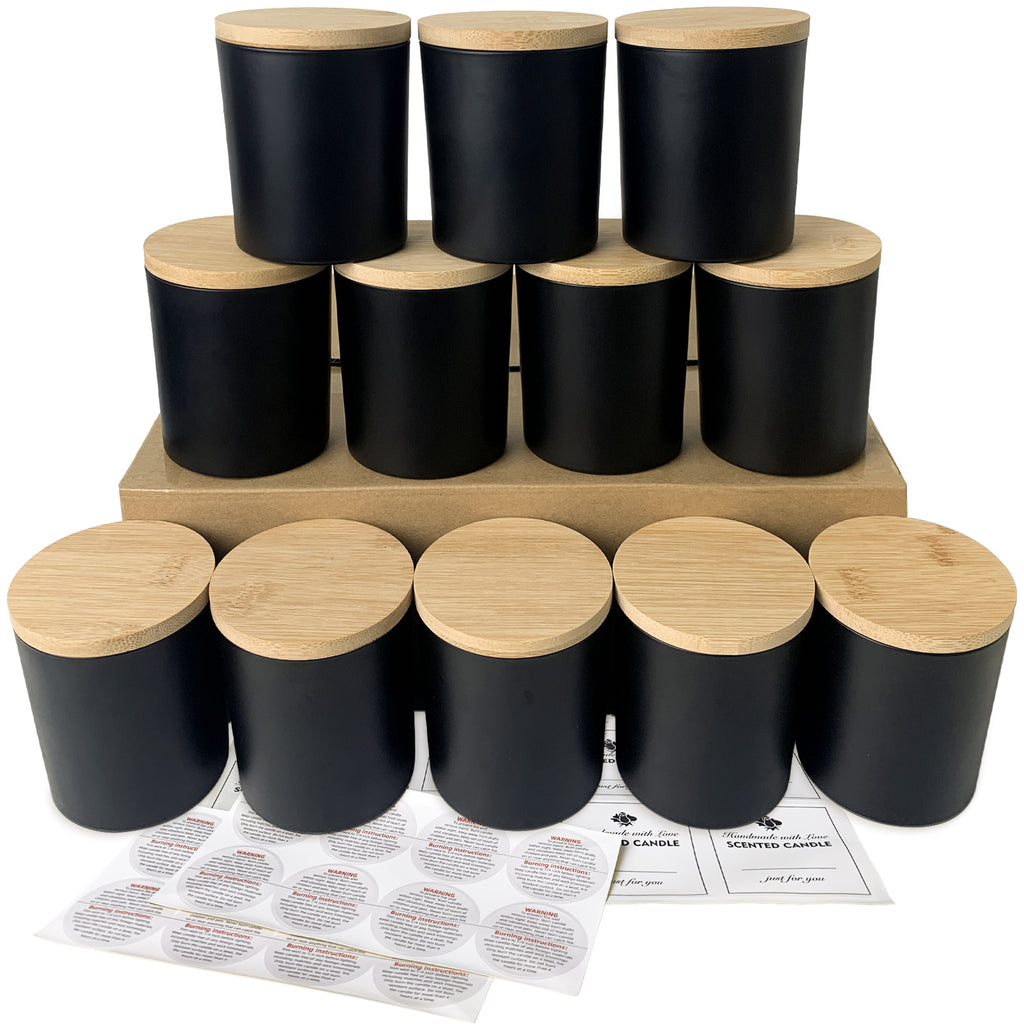  CONNOO 12Pack 10 oz Frosted Glass Candle Jars with Bamboo Lids  for Making Candles Empty Candle Tins with Wooden Lids, Bulk Clean Candle  Containers - Dishwasher Safe : Home & Kitchen