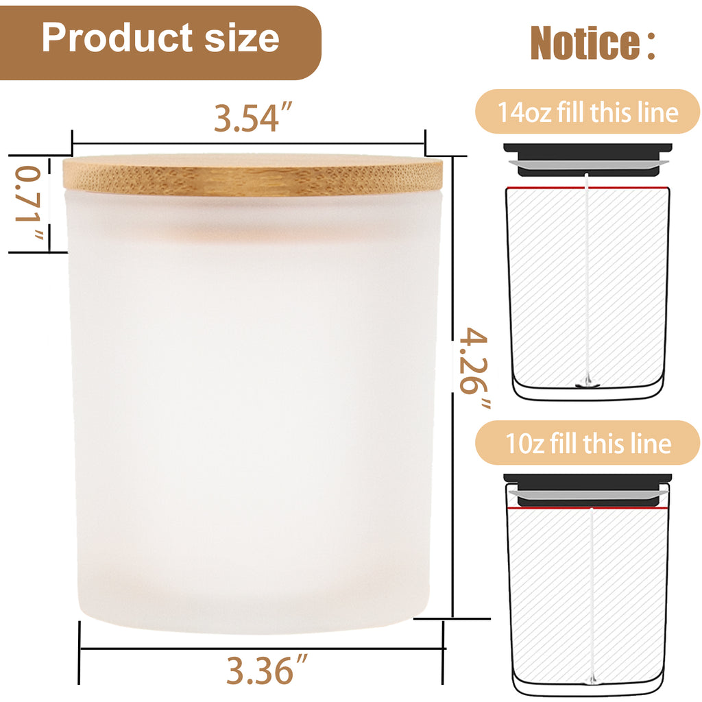 CONNOO 12Pack 10 oz Frosted Glass Candle Jars with Bamboo Lids for