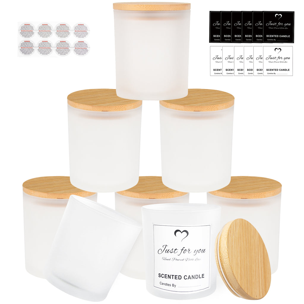 12 Pack Glass Candle Jars-10 OZ Frosted Empty Candle Jars with Bamboo Lids