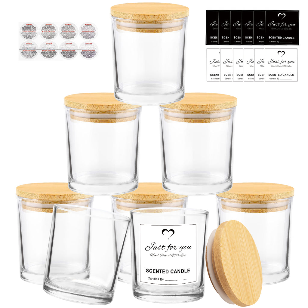 AMOTIE 15 Packs 7oz Candle Jars for Making Candles, Thick Glass Candle Jars  with Bamboo Lid, Candle Making Kits Empty Candle Jars Bulk Candle Vessels