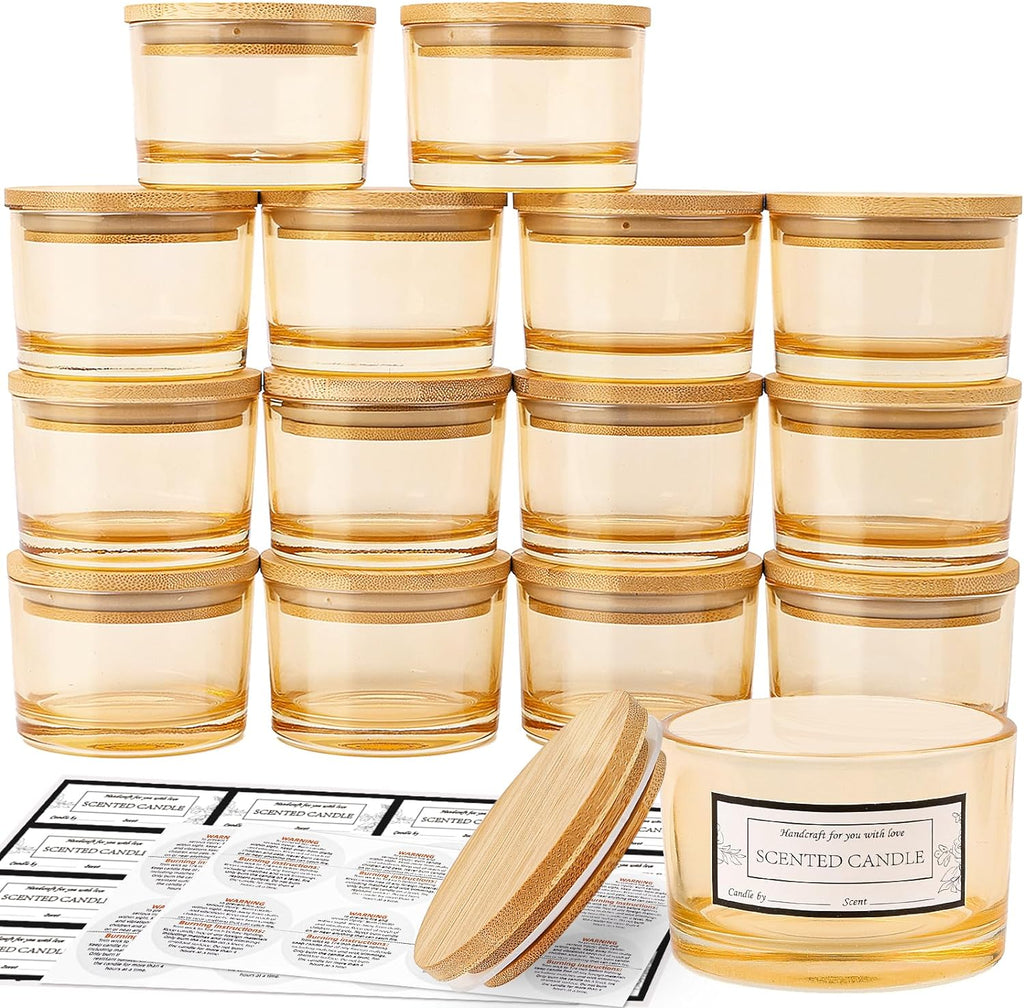 CONNOO 12Pack 10 oz Frosted Glass Candle Jars with Bamboo Lids for