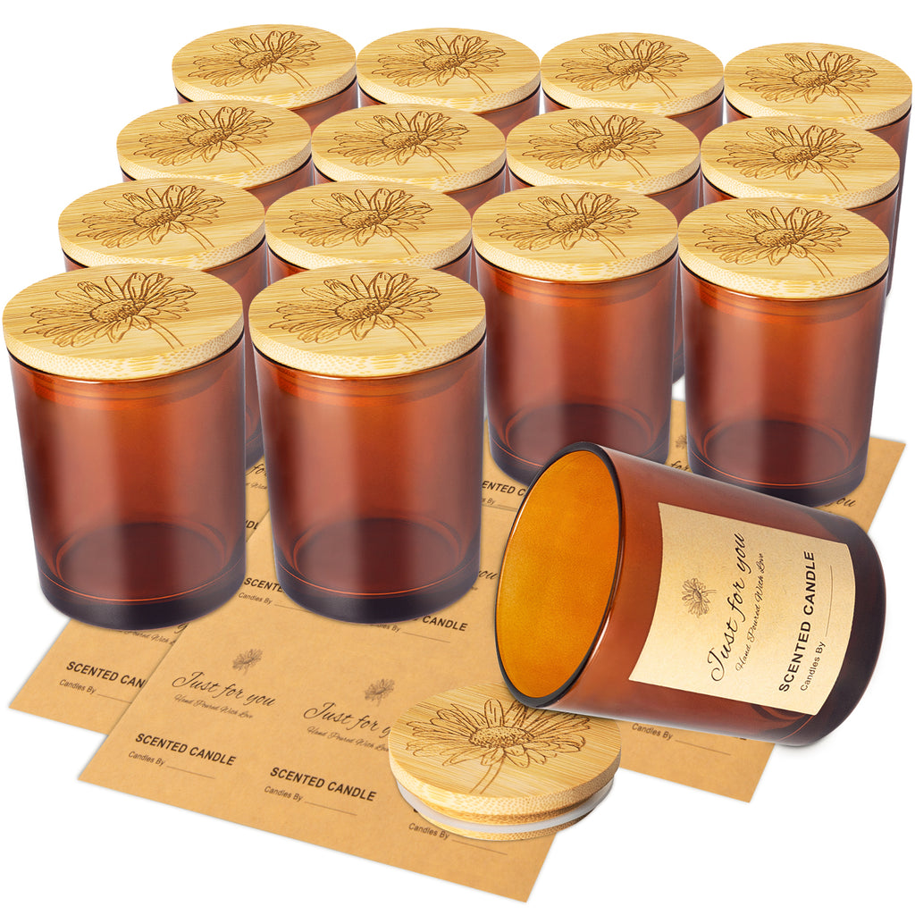 15 Pack 7 oz Amber Glass Candle Jars with Bamboo Lids – CONNOO